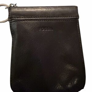 Fossil Black Leather Coin Pouch Keychain ID Holder‎ Wallet